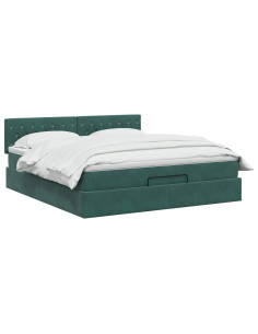 Letto Ottomano con Materasso e LED Verde Scuro 140 x 190 cm 2