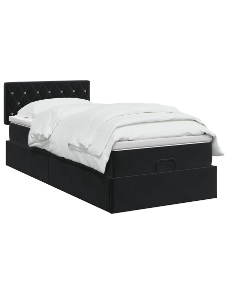 Letto Ottomano con Materasso e LED Nero 90 x 200 cm Velluto