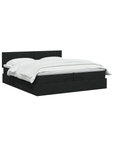 Letto Ottomano con Materasso e LED Nero 200 x 200 cm Tessuto 2