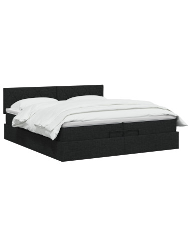 Letto Ottomano con Materasso e LED Nero 200 x 200 cm Tessuto