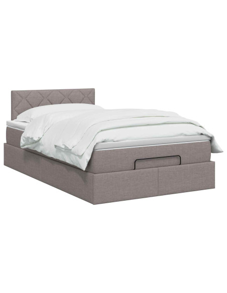 Letto Ottomano con Materasso e LED Tortora 120 x 200 cm Tessuto
