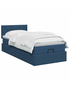 Letto Ottomano con Materasso e LED Blu 100 x 200 cm Tessuto 2