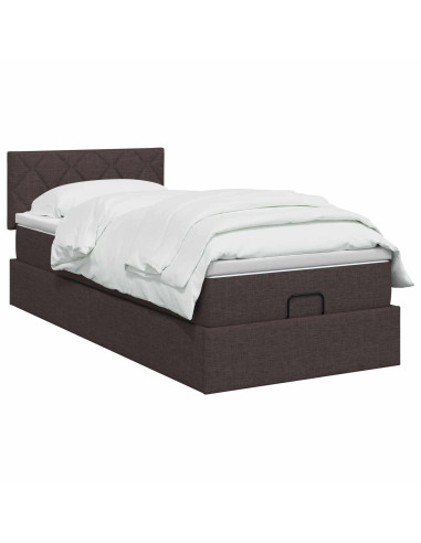Letto Ottomano con Materasso e LED Marrone Scuro 90 x 190 cm