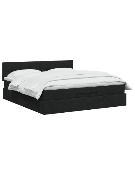 Letto Ottomano con Materasso e LED Nero 160 x 200 cm Tessuto