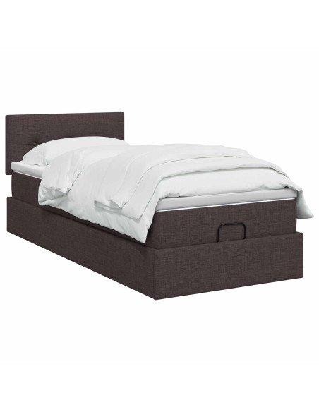 Letto Ottomano con Materasso e LED Marrone Scuro 90 x 190 cm