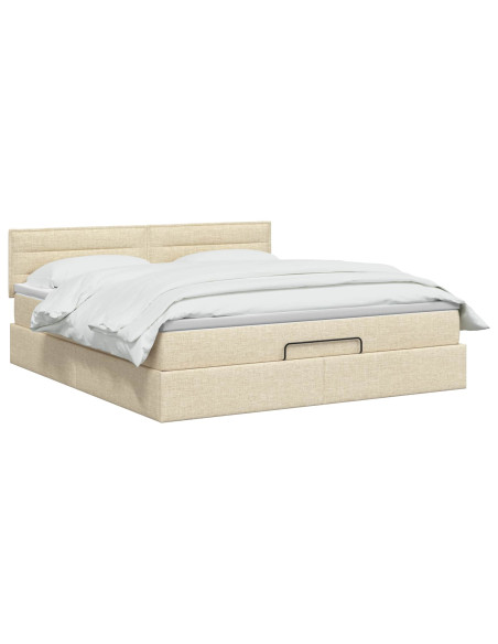 Letto Ottomano con Materasso e LED Crema 140 x 190 cm Tessuto