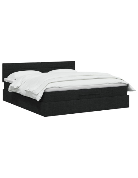 Letto Ottomano con Materasso e LED Nero 140 x 190 cm Tessuto