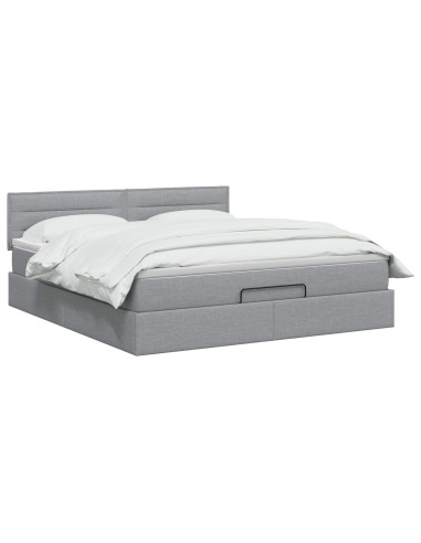 Letto Ottomano con Materasso e LED Grigio Chiaro 140 x 190 cm