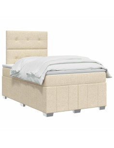 Letto Box Spring LED con Materasso Crema 120 x 190 cm Tessuto 2