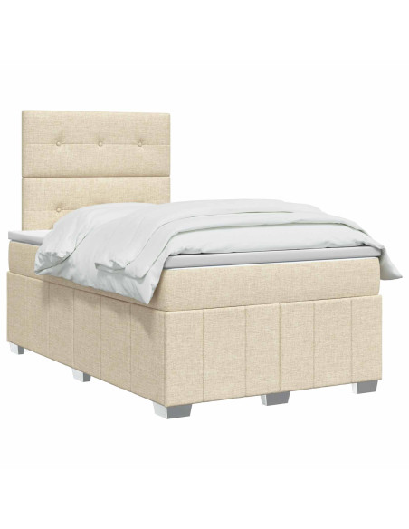 Letto Box Spring LED con Materasso Crema 120 x 190 cm Tessuto