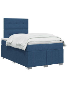 Letto Box Spring LED con Materasso Blu 120 x 190 cm Tessuto 2