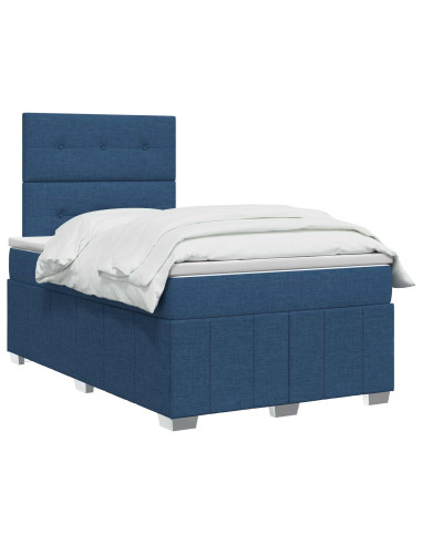 Letto Box Spring LED con Materasso Blu 120 x 190 cm Tessuto