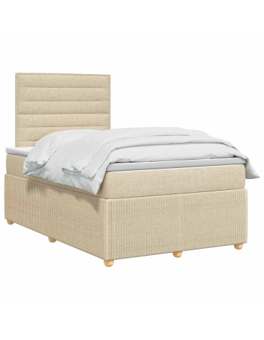 Letto Box Spring LED con Materasso Crema 120 x 190 cm Tessuto