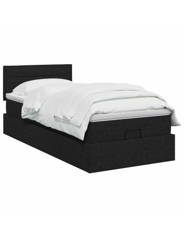 Letto Ottomano con Materasso e LED Nero 80 x 200 cm Tessuto