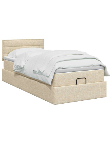 Letto Ottomano con Materasso e LED Crema 100 x 200 cm Tessuto