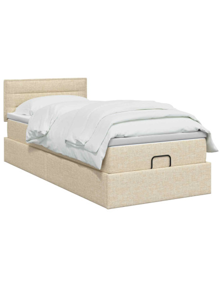 Letto Ottomano con Materasso e LED Crema 100 x 200 cm Tessuto