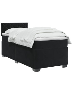 Letto con Box Spring, Materasso e LED Nero 100 x 200 cm Velluto 2
