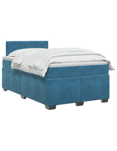 Letto con Box Spring, Materasso e LED Blu 120 x 200 cm Velluto