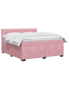 Letto con Box Spring, Materasso e LED Rosa 160 x 200 cm Velluto 2