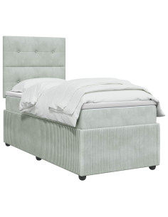 Letto box spring con materasso Grigio Chiaro Singolo Velluto 2