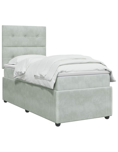 Letto box spring con materasso Grigio Chiaro Singolo Velluto
