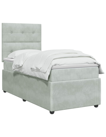 Letto box spring con materasso Grigio Chiaro Singolo Velluto