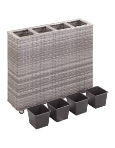 Letto Rialzato con 4 Vasi 80x22x79 cm in Polyrattan Grigio 2