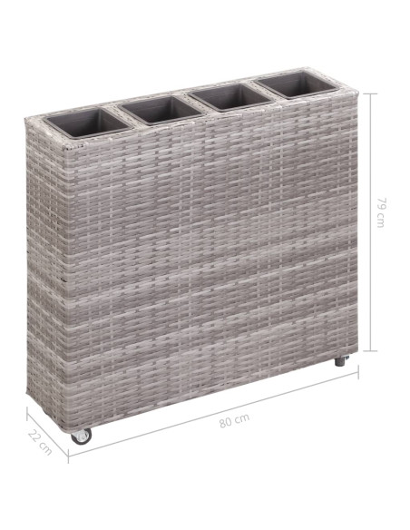 Letto Rialzato con 4 Vasi 80x22x79 cm in Polyrattan Grigio