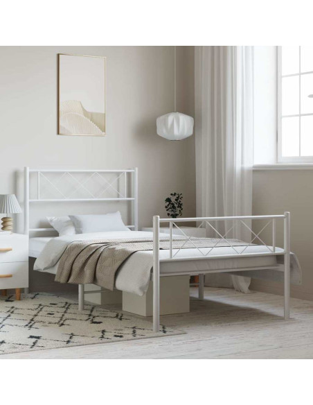 Giroletto con Testiera e Pediera Metallo Bianco 100x190 cm