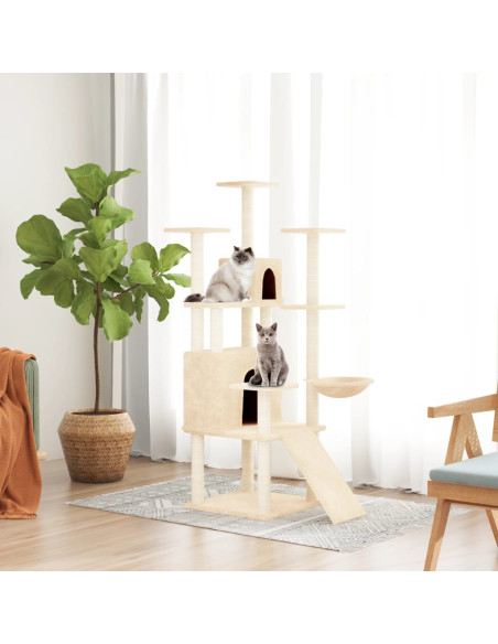 Albero per Gatti con Tiragraffi in Sisal Crema 154 cm