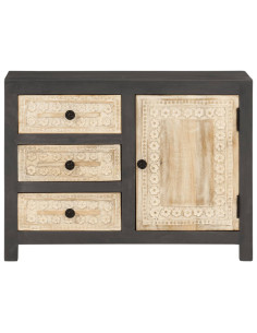 Credenza Bianco e Grigio 75x35x55 cm in Legno Massello di Mango