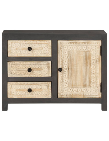 Credenza Bianco e Grigio 75x35x55 cm in Legno Massello di Mango