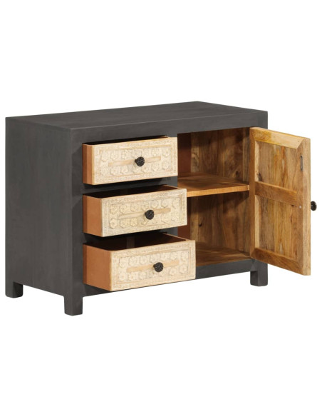 Credenza Bianco e Grigio 75x35x55 cm in Legno Massello di Mango