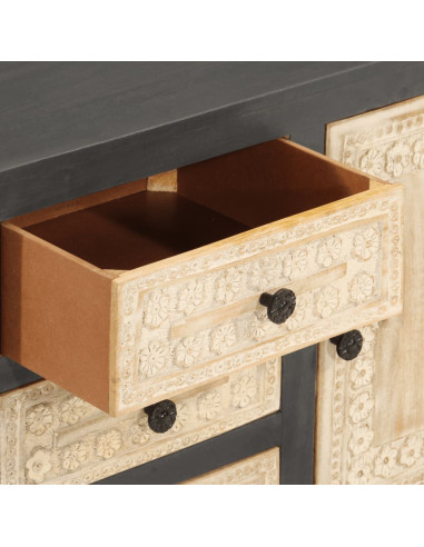 Credenza Bianco e Grigio 75x35x55 cm in Legno Massello di Mango