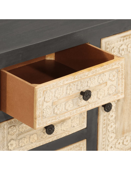 Credenza Bianco e Grigio 75x35x55 cm in Legno Massello di Mango