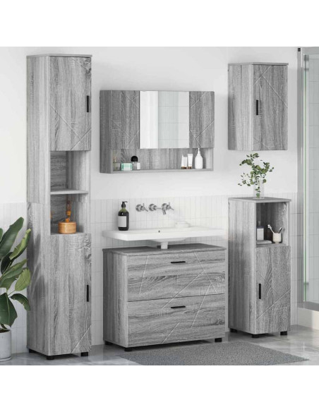 Set di mobili per il bagno con cassetto 5 pcs Grigio Sonoma