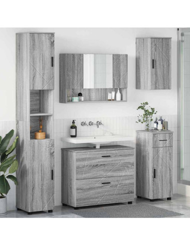 Set di mobili per il bagno con cassetto 5 pcs Grigio Sonoma