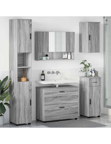 Set di mobili per il bagno con cassetto 5 pcs Grigio Sonoma