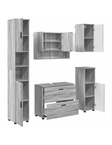 Set di mobili per il bagno con cassetto 5 pcs Grigio Sonoma