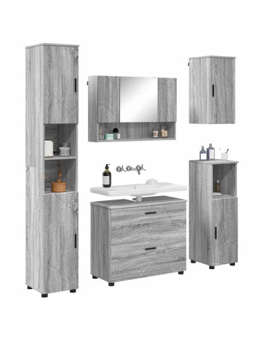 Set di mobili per il bagno con cassetto 5 pcs Grigio Sonoma