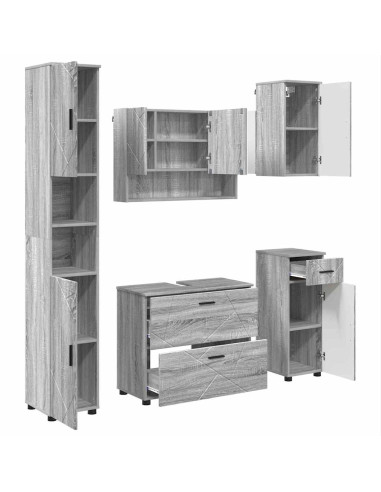Set di mobili per il bagno con cassetto 5 pcs Grigio Sonoma