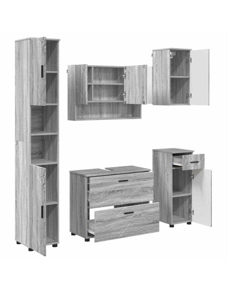 Set di mobili per il bagno con cassetto 5 pcs Grigio Sonoma