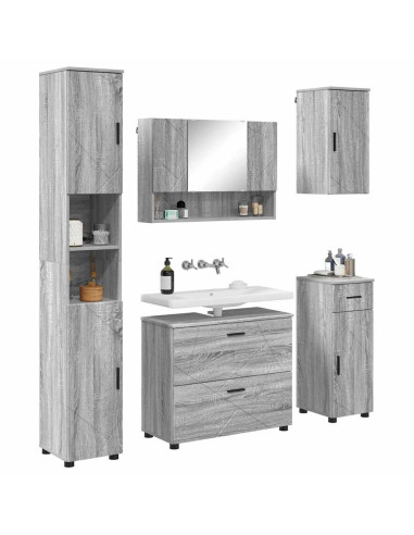 Set di mobili per il bagno con cassetto 5 pcs Grigio Sonoma
