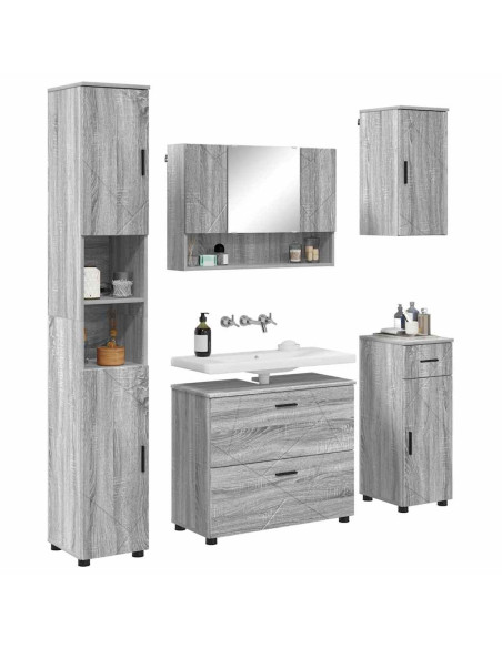 Set di mobili per il bagno con cassetto 5 pcs Grigio Sonoma