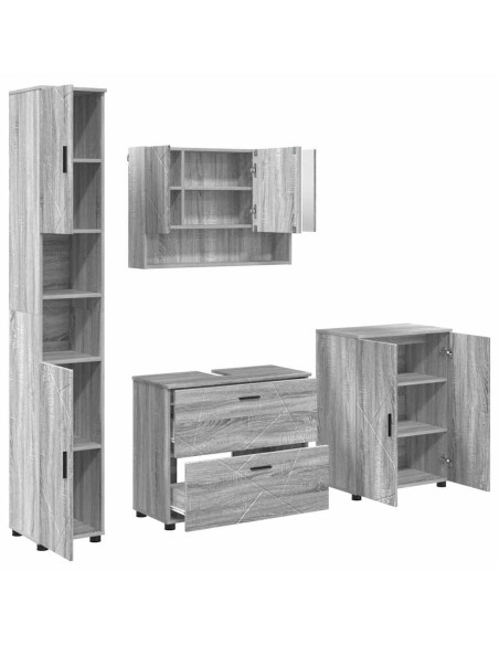 Set di mobili per il bagno con cassetto 4 pcs Grigio Sonoma