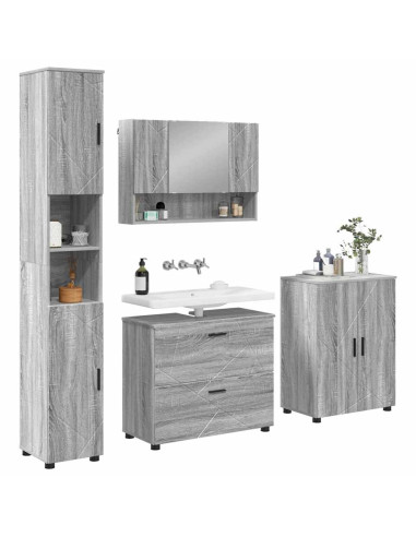 Set di mobili per il bagno con cassetto 4 pcs Grigio Sonoma