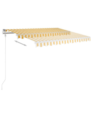 Tenda da Sole Retrattile Manuale e Pali 3,5x2,5m Gialla Bianca