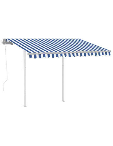 Tenda da Sole Retrattile Automatica con Pali 3x2,5m Blu Bianca