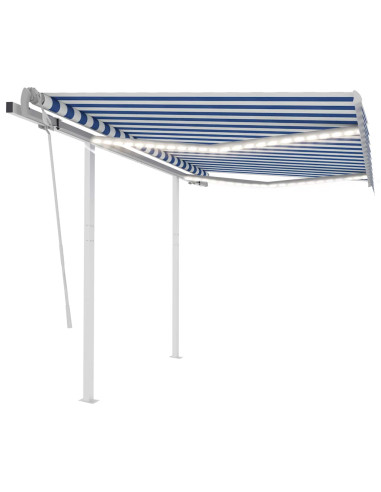 Tenda da Sole Retrattile Manuale con LED 3,5x2,5m Blu e Bianca