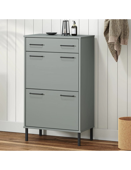 Scarpiera con Gambe Metallo Grigio Legno Massello di Pino OSLO